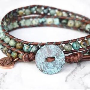 Leather and Turquoise Wrap Bracelet